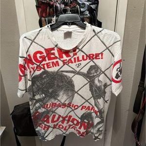 VINTAGE 90s Jurassic Park Danger ! All Over Print Movie T-Shirt SZ XL Men
